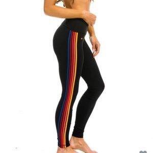 Aviator Nation FULL LENGTH HI-RISE 5 STRIPE LEGGINGS - BLACK